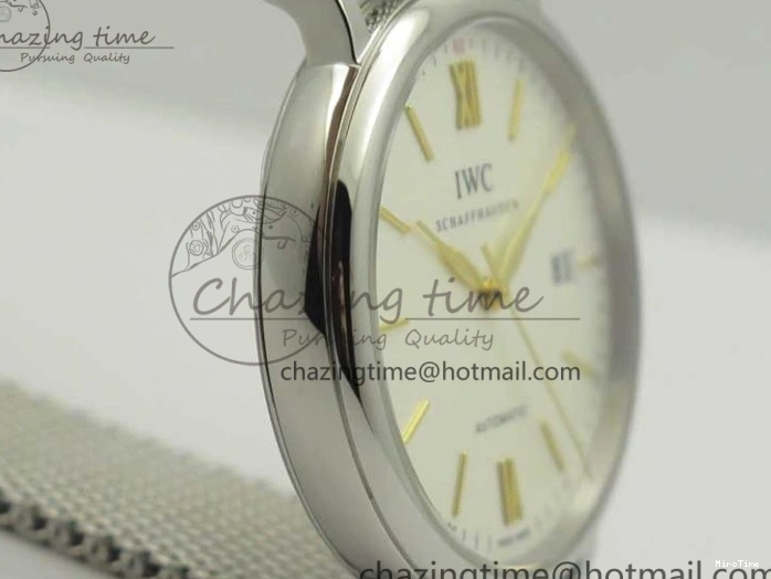 MIROTIME 0327 Breathable Portofino IW356501 SS V3 MK 1:1 Best Edition White Dial Gold Markers On SS Mesh Bracelet MIYOTA 7197